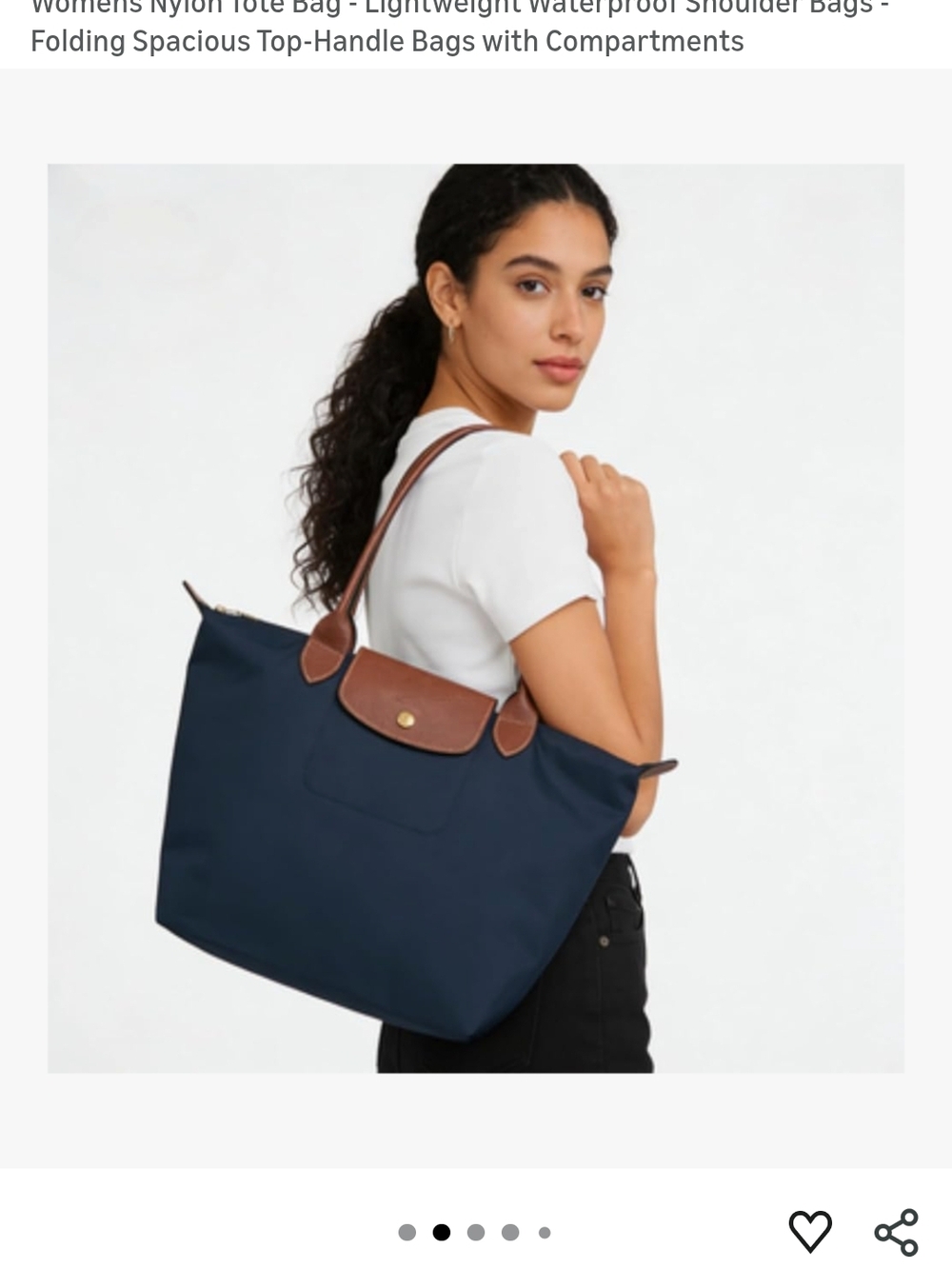 Navy Tote Bag with Brown Trim - Classic Everyday Shoulder Tote
